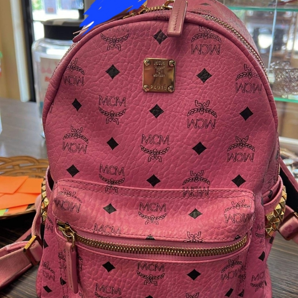 MCM Stark Backpack in Pink Monogram Visetos